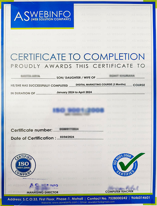 ASwebinfo Certificate